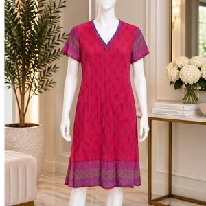 Aarong Womens Kurta Tunic Dress Pink Block Print Short Sleeve Size 36